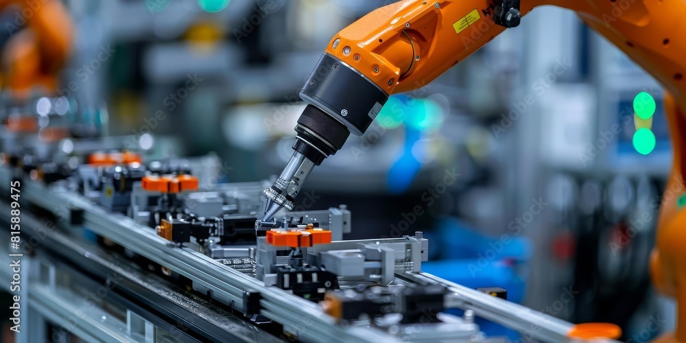 A robotic arm is working on an assembly line.