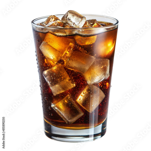 Close-up of a refreshing glass of cola with ice cubes photo