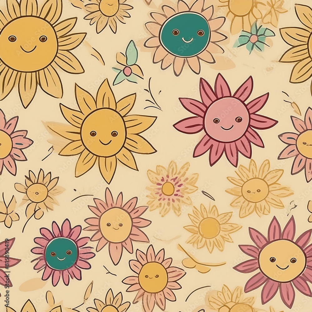Naklejka premium seamless pattern with sun flowers