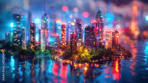Mesmerizing Cityscape of Futuristic Metropolis with Dazzling Lights and Vibrant Reflections