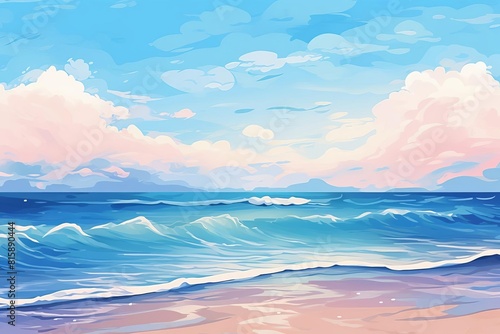 background seascape flat design front view beach theme water color Triadic Color Scheme