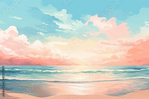 background seascape flat design front view beach theme water color Triadic Color Scheme