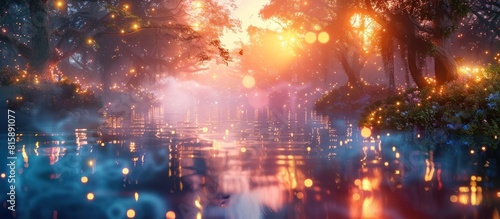 Futuristic Bayou Landscape with Vibrant Bokeh Light Effects and Advanced Technology