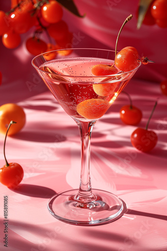 Wallpaper Mural Summer cocktail drink with fruit and ice on a pink background, summer concept, 3d render Torontodigital.ca