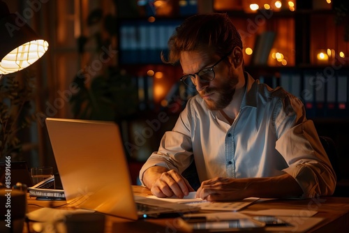 Businessman analyzing financial data at night © nattapon98