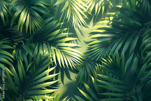 Summer tropical background with a space for a text  green leaves  copy space  3d render