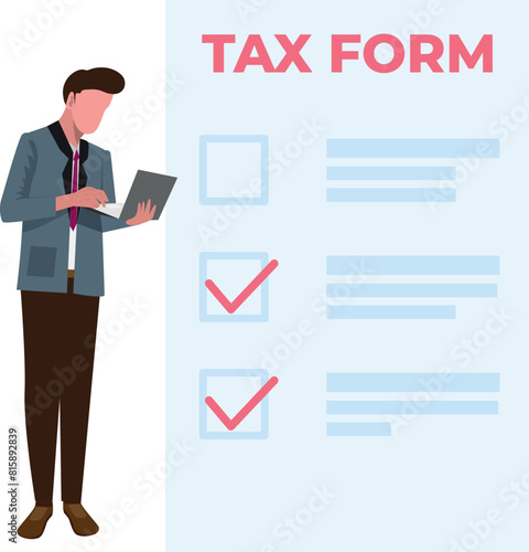 The boy is filling the tax form.
