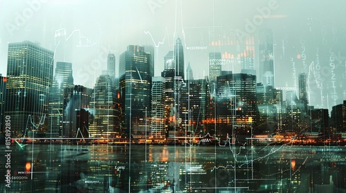 Digital graphs overlaid on cityscape  symbolizing urban economic growth