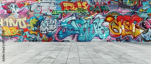 Graffiti wall with colorful street art, urban background for design or decoration in city