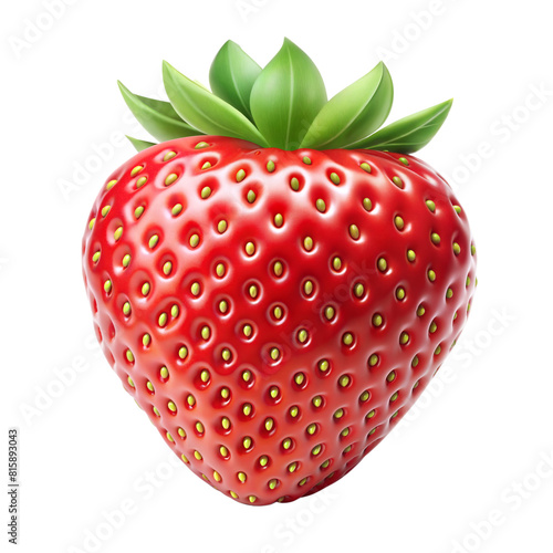Vibrant strawberry with green leaves isolated on transparent background