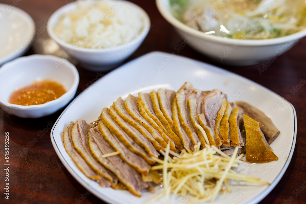 Slice of goose meat in asian restaurant Slice of goose meat in asian restaurant