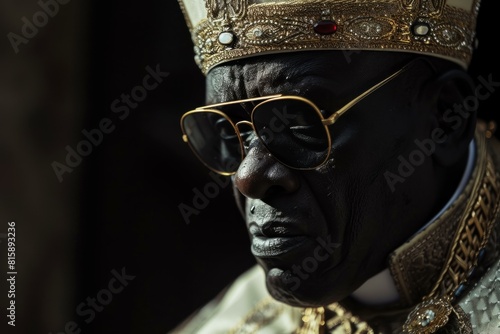 Devout Black pope vatican priest. Art god. Generate AI photo