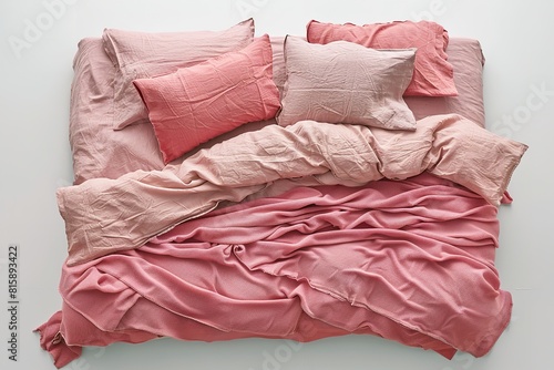 Bed set in beige and light pink pastel selection that is blank. Generative Ai