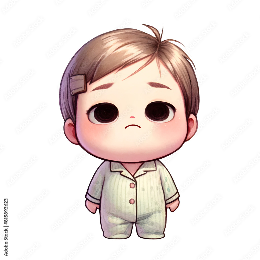 Cute Chubby Girl in Pajamas and Beanie Looking Sleepy with Adorable Expression Cute Chubby Girl in Pajamas and Beanie Looking Sleepy with Adorable Expression