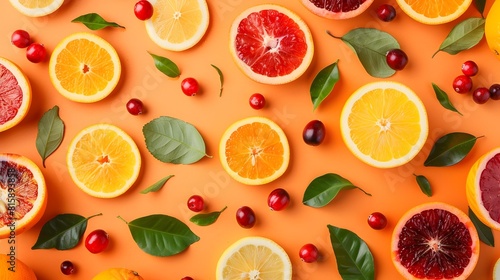 Colorful Fruit Slices Arrangement Evoking Freshness and Health