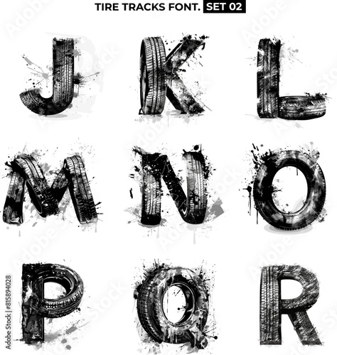 Tire tracks font. Set 02