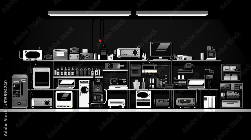 Obraz premium electronics store flat design side view tech gadgets theme animation black and white