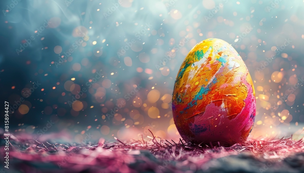 A colorful egg is sitting on top of a splash of paint by AI generated image A colorful egg is sitting on top of a splash of paint by AI generated image
