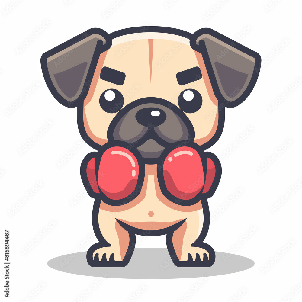 Naklejka premium A cute cartoon image of a pug wearing red boxing gloves.