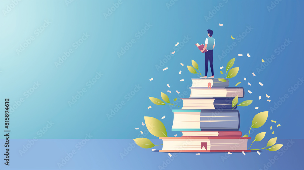 Illustration of a young smart male and female reader sitting on a giant pile of books and reading. Ebook ideas for digital libraries book festival Flat Art Vector Illustration of a young smart male and female reader sitting on a giant pile of books and reading. Ebook ideas for digital libraries book festival Flat Art Vector