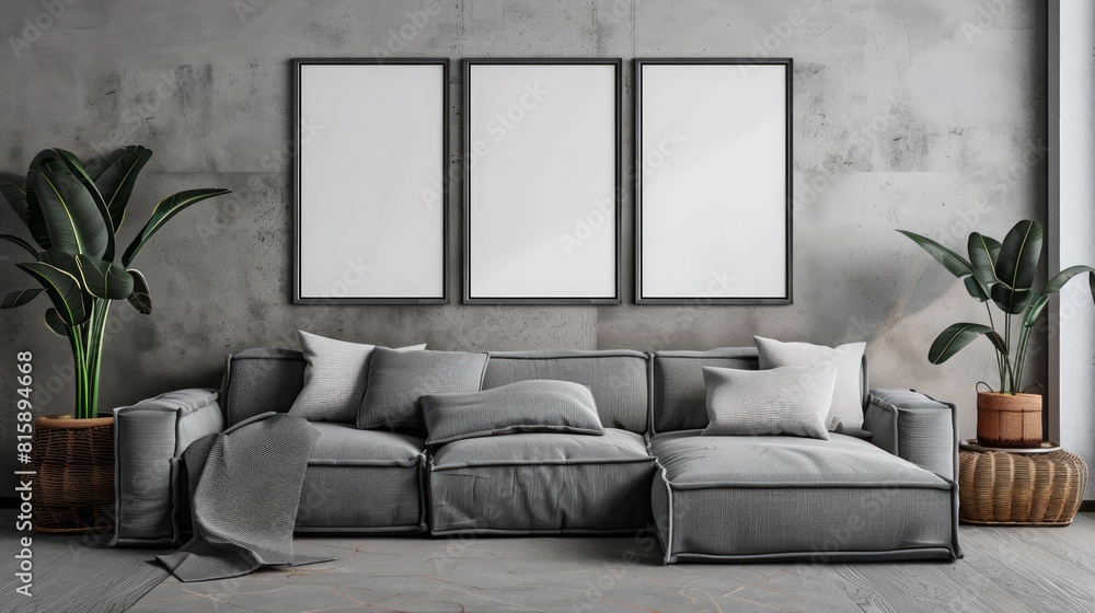 Fototapeta premium Frame mockup in living room loft, industrial style.