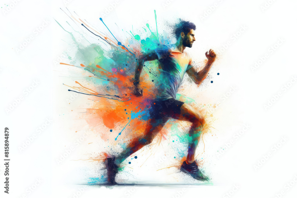 A man runner abstract color splash on a white background A man runner abstract color splash on a white background