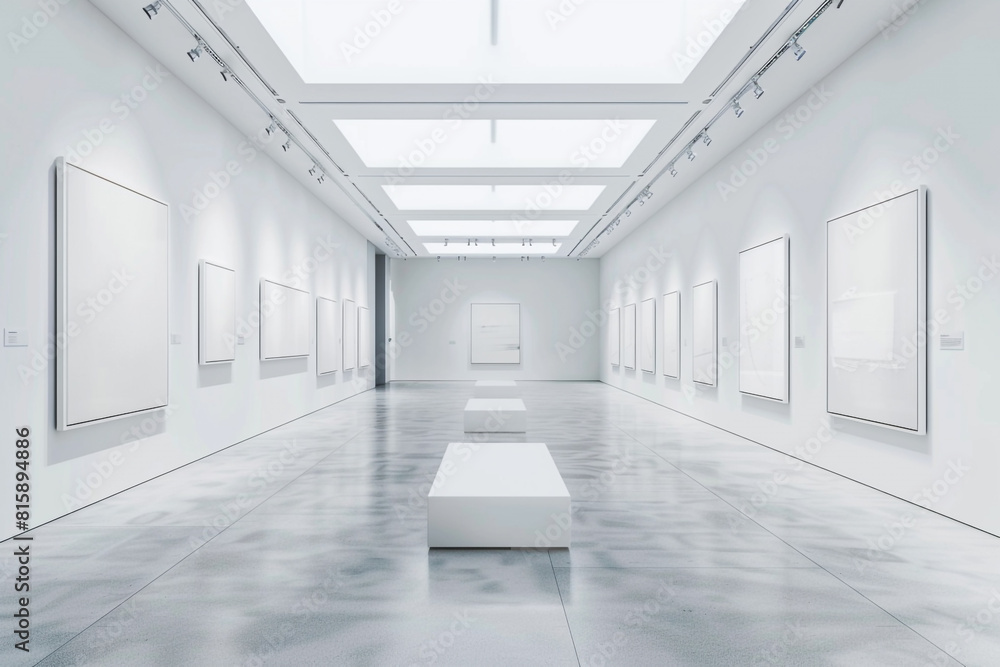 Minimalist gallery with alternating large and small white frames creating a rhythmic pattern. --ar 3:2 --style raw - Image #1 @Ammar Malik