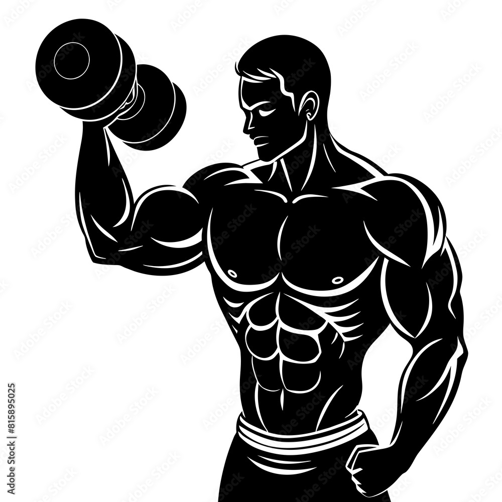 Silhouette of a bodybuilder holding a dumbbell at the gym and showcasing his muscular physique vector illustration
Silhouette of a bodybuilder holding a dumbbell at the gym and showcasing his muscular physique vector illustration