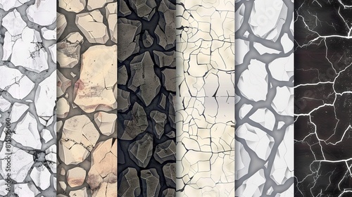 Collection of varied textured surfaces: cracked patterns in various colors and materials for backgrounds and overlays