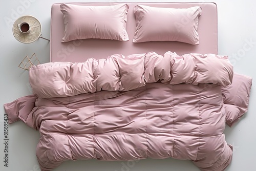 Bed set in beige and light pink pastel selection that is blank. Generative Ai