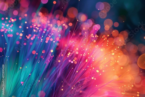 Fiber optic cables and network connections in vibrant colors photo