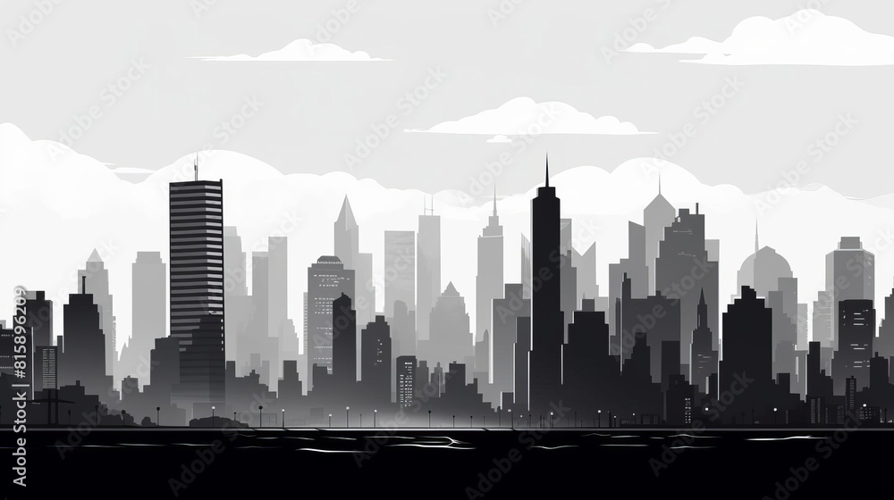 financial district flat design side view cityscape theme animation black and white