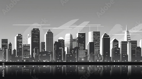 financial district flat design side view cityscape theme animation black and white