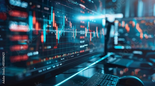 Financial market data on computer screens photo