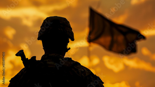 Silhouette of military soldiers with weapons dark background. Law and military concept.,generative AI photo