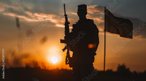 Silhouette of military soldiers with weapons dark background. Law and military concept.,generative AI photo