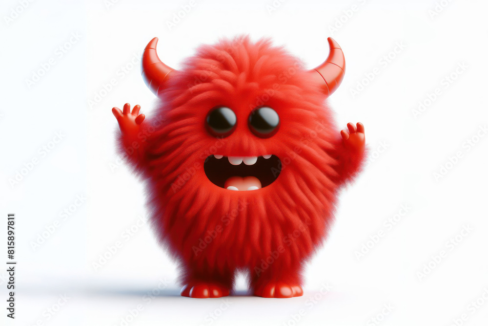 3d Red fluffy cartoon monster with playful expression standing isolated on a white background 3d Red fluffy cartoon monster with playful expression standing isolated on a white background