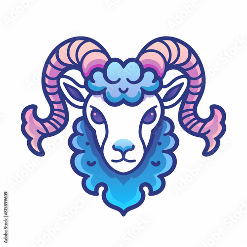 Colorful cartoon ram head. Aries zodiac sign. Vector illustration isolated on white background.