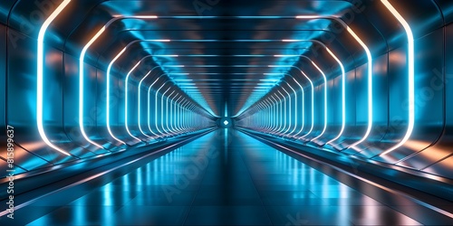 Fototapeta Naklejka Na Ścianę i Meble -  Immersive Sci Fi Tunnel Corridor with Vibrant Neon Lighting and Abstract Digital Architecture in Futuristic Concept Design