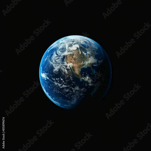 View of the World from space on an electric blue background