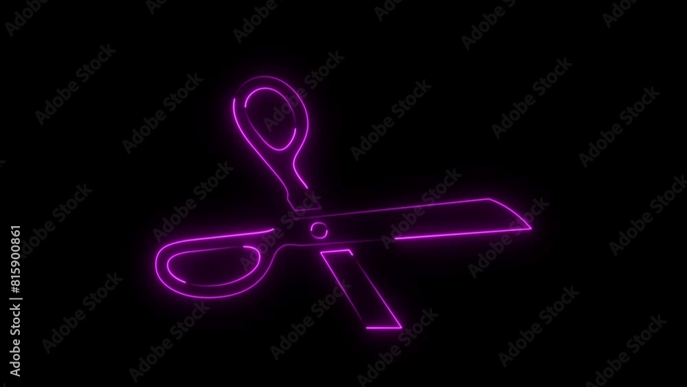 Glowing neon scissors icon animation Glowing neon scissors icon animation