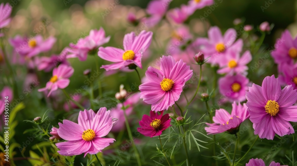 Garden filled with Pink Cosmos blooms