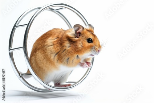 Hamster Wheel Action: Freeze the action of a hamster running on its wheel. photo on white isolated background