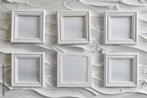 Six white frames in a zigzag pattern across a textured wall. --ar 3:2 --style raw - Image #3 @Ammar Malik photo