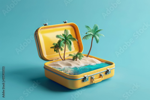 Embark on a surreal tropical paradise escape concept for your next luxury summer vacation adventure getaway with palm trees. Crystal blue ocean. And tranquil sandy beach photo