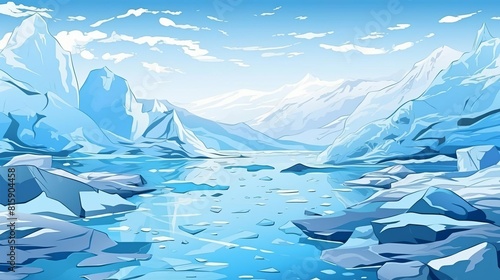 melting glaciers flat design top view climate change theme cartoon drawing Analogous Color Scheme