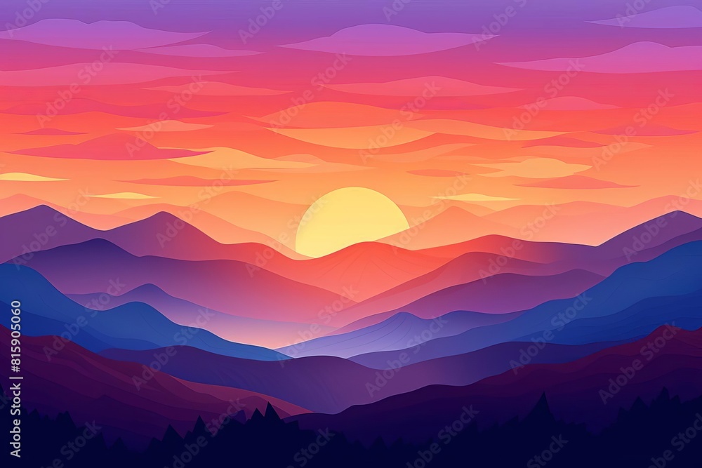 mountain sunrise flat design top view highland theme animation Triadic Color Scheme mountain sunrise flat design top view highland theme animation Triadic Color Scheme