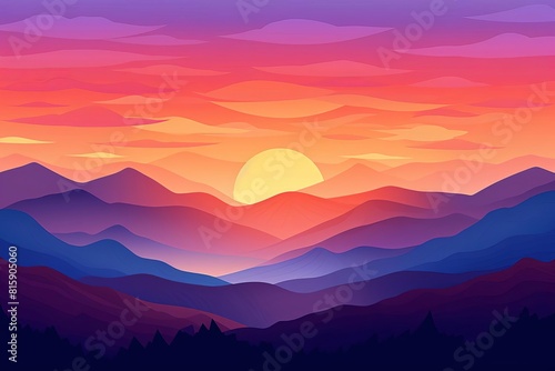 mountain sunrise flat design top view highland theme animation Triadic Color Scheme