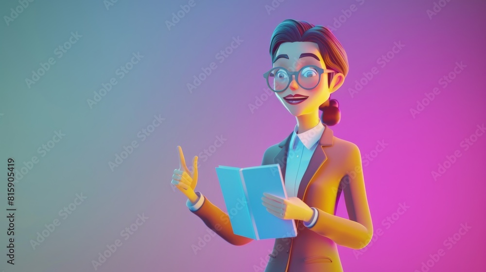 With index finger, woman points at something in book, office worker with book in hand, character in meeting, voiceless speaker at half-turn. With index finger, woman points at something in book, office worker with book in hand, character in meeting, voiceless speaker at half-turn.