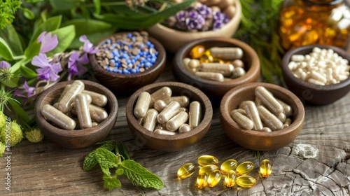 Natural herbs and supplements on a table